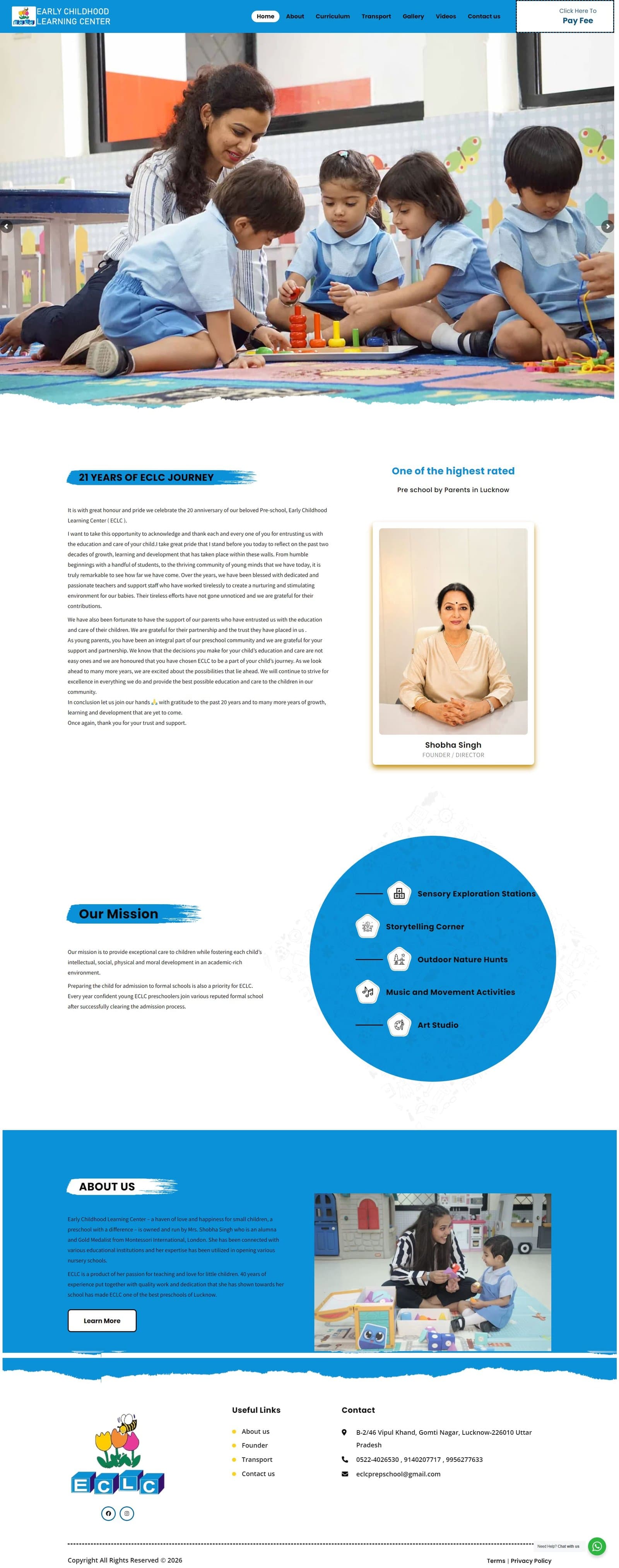 Early Childhood Learning Center (ECLC) website, desktop view